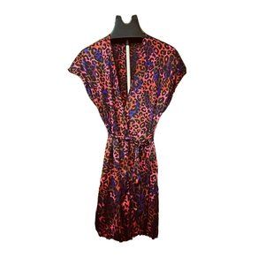 Second Skin Stretch Satin Vanity Fair Pink Leopard Robe Women’s 38 Small Vintage